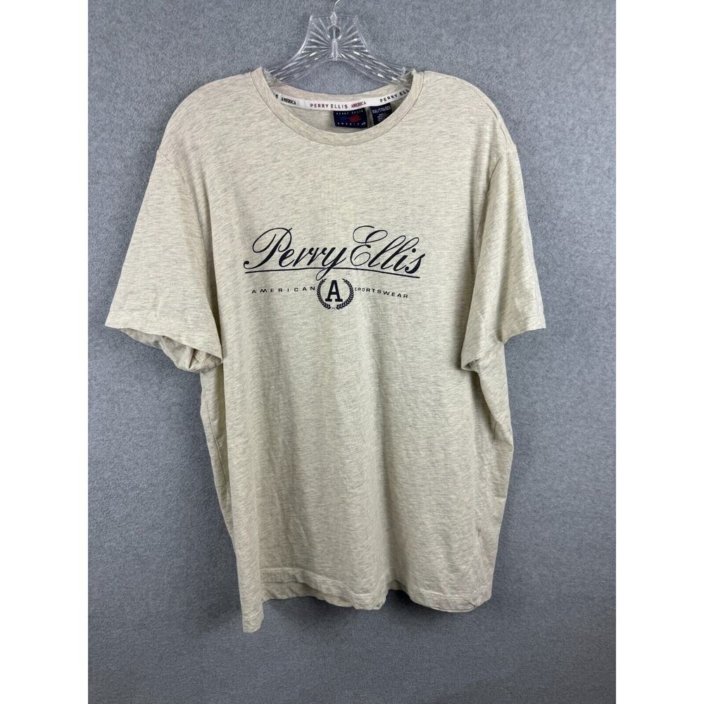 Vintage Perry Ellis Shirt Mens XXL Heather Short Sleeve Tee 90s Spellout